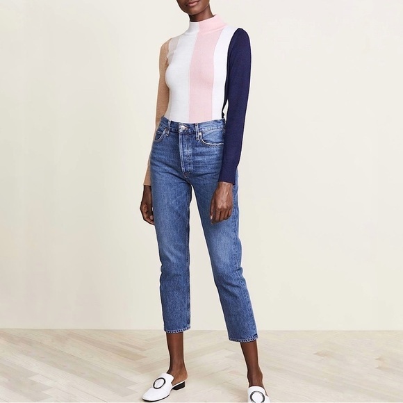 Paper London Dolly Wool Jumper Tonal Stripe Mock Neck Fitted Sweater XS - Picture 6 of 16